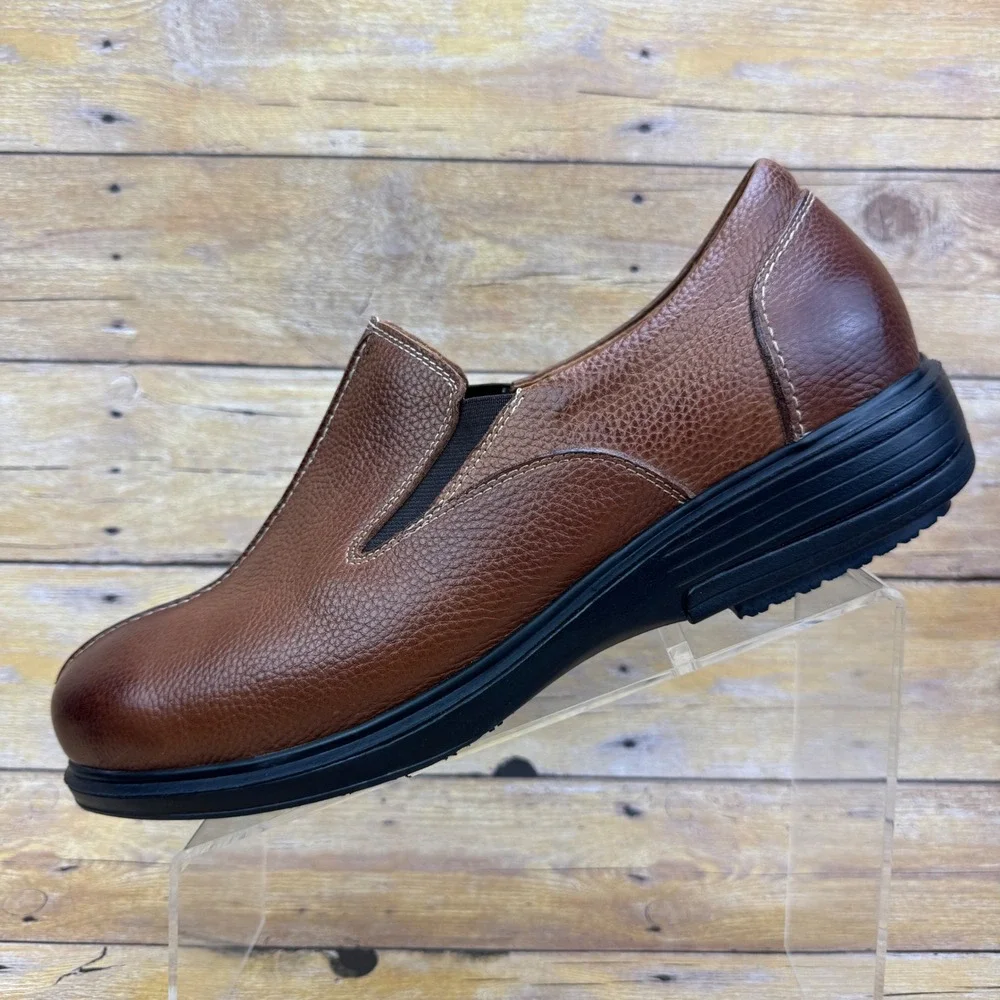 Gravity Defyer Mens Brown Leather‎ Slip On Loafers Comfort Shoes Size 11.5 Wide